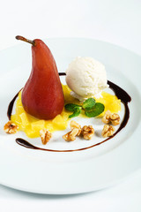 Poached pear in red wine and cinnamon