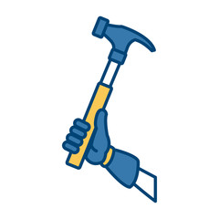 Glove holding hammer icon vector illustration graphic design