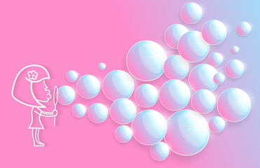 Happy laughing girl baby having bath playing with lots of shampoo foam bubbles.