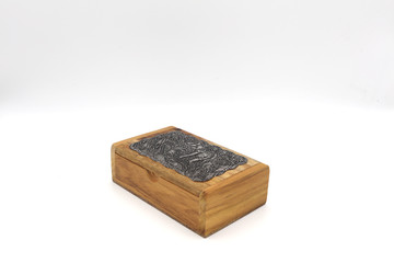 Teak Wood box empty. Open wooden box isolated on white background