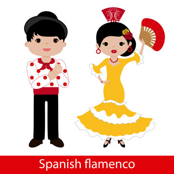 Flamenco woman with yellow dress and flamenco man