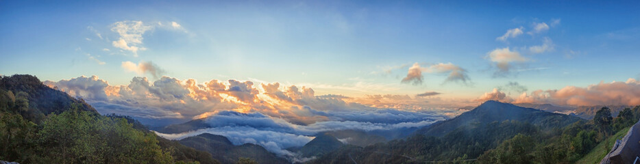Panoramic, beautiful Misty Morning Sunrise