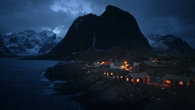 fisherman village Hamnoy by night, Lofoten Islands, Norway
