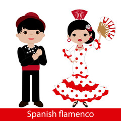 Flamenco woman with white dress and flamenco man - obrazy, fototapety, plakaty
