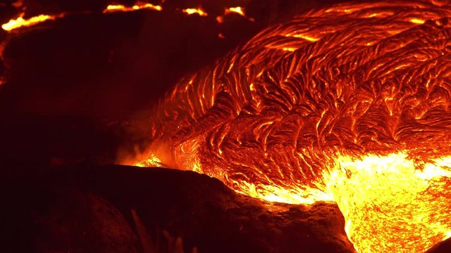 Lava flow close up 4 Night Glowing Hot flow from Kilauea Active Volcano Puu Oo Vent Active Volcano Magma