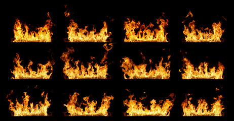 hot real fire lines isolated on black