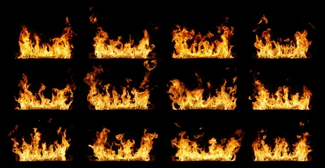 Papier Peint photo Feu hot real fire lines isolated on black