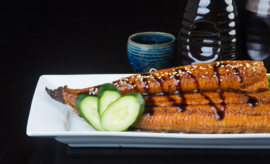 japanese cuisine. unagi or eel on the background