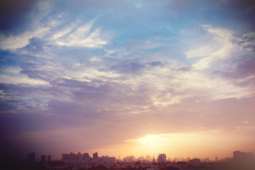 Aerial view of dramatic sunset.