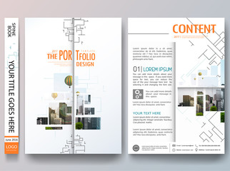Portfolio design vector. Minimal brochure report business flyers magazine poster template. Abstract sci fi pattern and square line on cover book presentation.