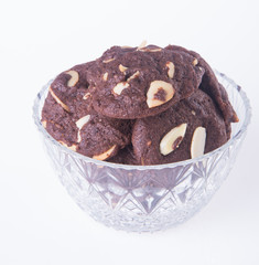 Almonds chocolate chips cookies on background