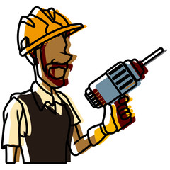 Cartoon worker with tool icon vector illustration graphic design
