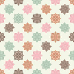 Seamless geometric background. Stars and snowflakes. Scribble texture. Textile rapport.