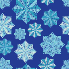 Naklejka na ściany i meble Seamless geometric background. Stars and snowflakes. Scribble texture. Textile rapport.