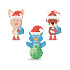 cute christmas pets over white background colorful design vector illustration