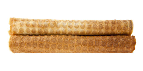 waffle rolls with filling isolated on white background close-up