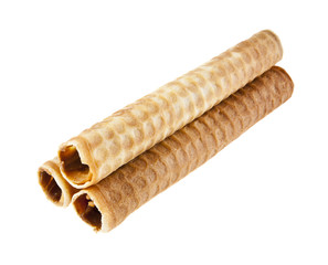 waffle rolls with filling isolated on white background close-up