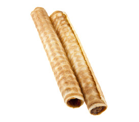 waffle rolls with filling isolated on white background close-up