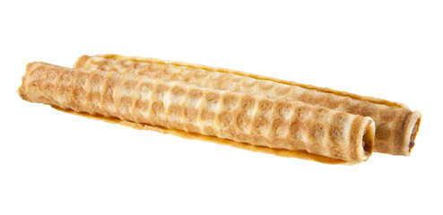 waffle rolls with filling isolated on white background close-up