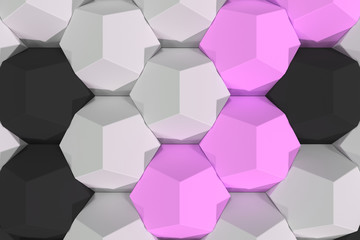 Pattern of white, violet and black hexagonal elements