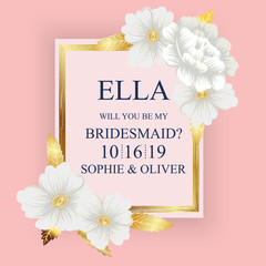 Greeting card with flowers, watercolor, can be used as invitation card for wedding, birthday and other holiday and summer background. Vector illustration. 