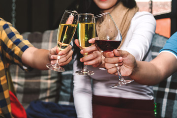 People cheers celebration with wine in restaurant