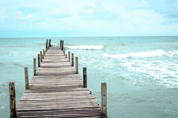 Wooden bridge over the sea. Travel and Vacation. Freedom Concept. Kood island at Trad province, Thailand