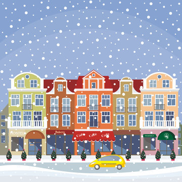 The image of a winter town. Vector background.