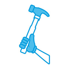 Glove holding hammer icon vector illustration graphic design