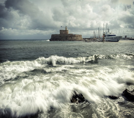 Agios Nikolaos fortress on the Mandraki harbour of Rhodes