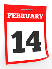 February 14. Calendar on white background.