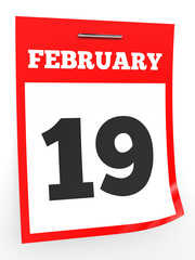 February 19. Calendar on white background.
