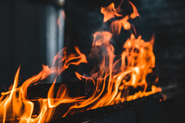Fire burning on the grill