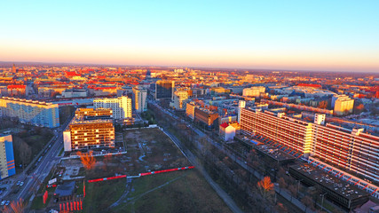 Miasto Wrocław - Zachód Słońca, widok z powietrza - obrazy, fototapety, plakaty