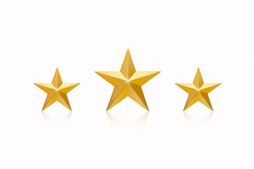 Obraz premium Three Golden Christmas Star isolated on white Background. Top View Close-Up