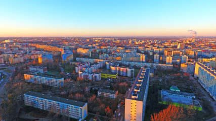 Miasto Wrocław - Zachód Słońca, widok z powietrza