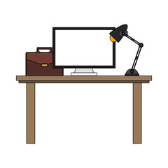 Office desk with elements icon vector illustration graphic design