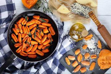 pumpkin gnocchi fried up and raw