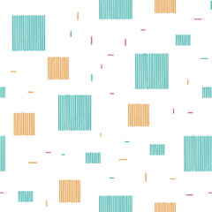 Seamless pattern with squares of spring colors on a white background. Vector repeating texture. Hand drawn image.