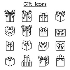 Gift box icon set in thin line style