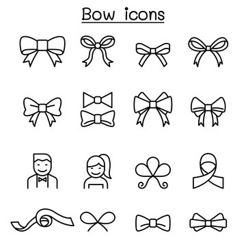 Bow & Ribbon icon set in thin line style