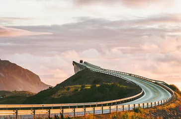 Acrylic prints Antireflex Atlantic Ocean Road Atlantic road in Norway Storseisundet bridge over ocean way to clouds scandinavian travel landmarks