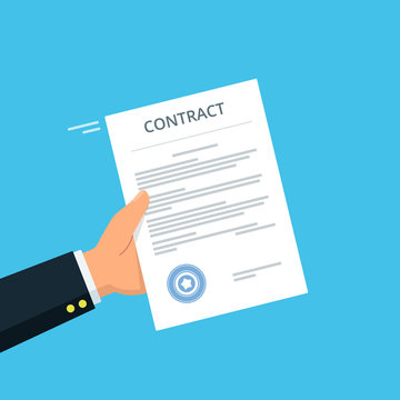 Close-up of person hands with contract agreement. Business concept of contract signing.