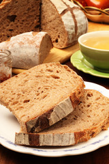 Slice of country bread on the plate 