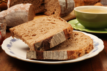 Slice of country bread on the plate 