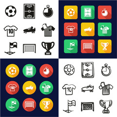 Soccer All in One Icons Black & White Color Flat Design Freehand Set