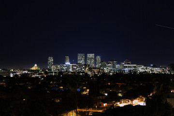 A view of Los Angeles skyline at night