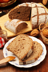 Slice of country bread on the plate 