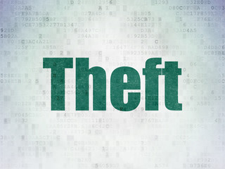 Protection concept: Painted green word Theft on Digital Data Paper background