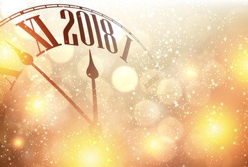 2018 New Year background with clock.